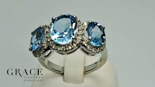 Captivating 9kt White Gold Ring with Sky Blue Topaz Trilogy \u0026 Diamond Halos | Jewellery Showcase