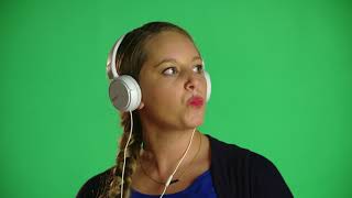 Blonde Woman Dances With Headphones Blows Her Bubblegum Studio Clip HD