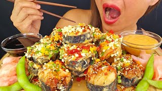 EATING FRIED SUSHI VOLCANO!  ASMR MUKBANG OMAD CRUNCHY BIG BITES SEAFOOD