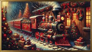 Vintage Christmas train at small railway station as Frame TV art #christmastrain #locomotive