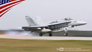 滑走路に空母みたいにワイヤーで短距離着陸するF/A-18ホーネット - M-31移動式着陸装置