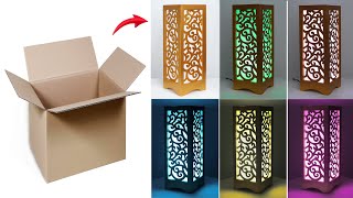 Cardboard Table lamp  making || Lighting lamp corner Flower vase || Paper  Lighting lamp making