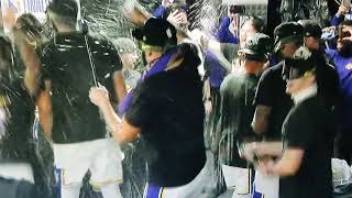 The Lakers celebrate winning the Finals with champagne