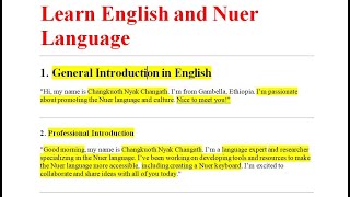 learn english and nuer how to introduce yourself Nuer Tube