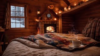 Snowstorm day, warm forest cabin, with wind and snow, hot tea, clock ticking, and fire crackling p46