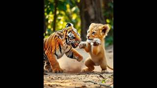 Tiger Cub vs. Lion Cub: Adorable Yet Fierce Battle in the Wild! 🐯🦁🔥