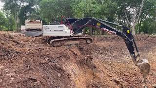 ขุดสระในสวนพร้อมถมปรับพื้นที่ hidromek hmk230lc excavator and trucks EP.3 ปิดงาน