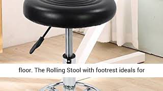 KKTONER PU Leather Modern Round Rolling Stool with Footrest Height Adjustable Spa Drafting Salon