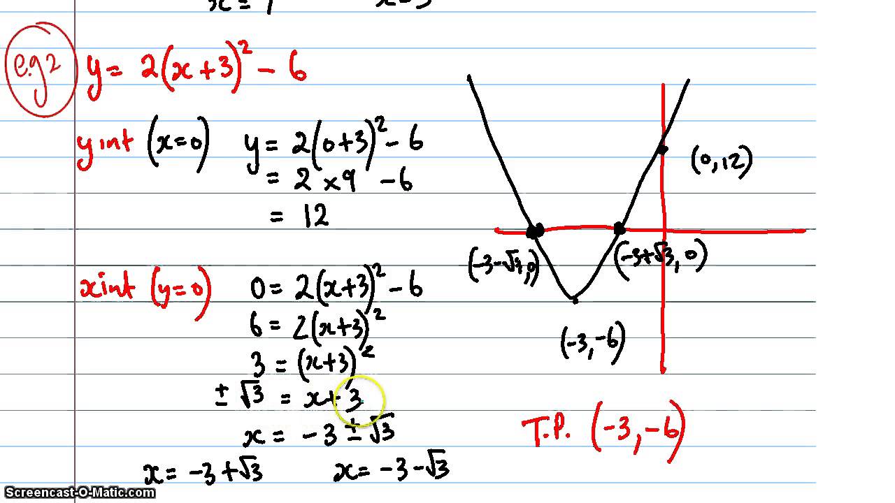 Sketching Quadratic Graphs Using The Turning Point Method Part 2 (Ex 9 ...