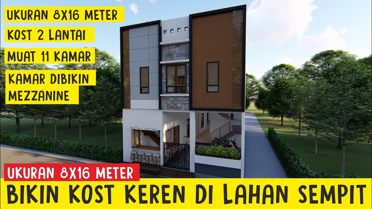 DESAIN KOST MINIMALIS 8X16 METER | Kos-kosan 2 Lantai Dengan 3x5 Meter ...