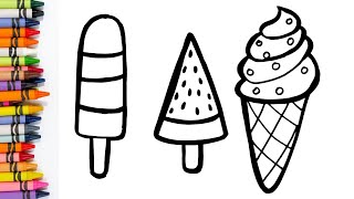 ICE CREAM, Drawing, Coloring, Painting For Kids & Toddlers, Lets Draw Together