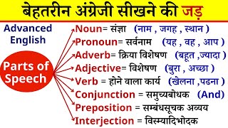 Parts of speech in English grammar with examples | Parts of speech chart in Hindi | Noun, Pronoun