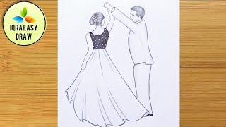 How to draw a cute couple Dancing step by step || How to draw Romantic couple || very easy