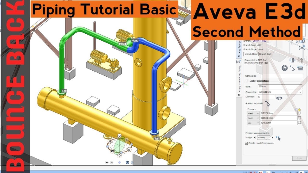 E3d Piping Tutorial Basic Aveva E3d Piping Modelling 2020 Youtube