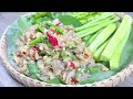 បុកកំពឹសឆៅក្ដឹបអំពិល spicy raw krills with sour tamarind salad recipes