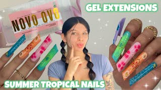 TRYING NOVO OVO XXL LIPSTICK SHAPED SOFT GEL EXTENSIONS | TROPICAL NAIL ART & EASY GELX APPLICATION