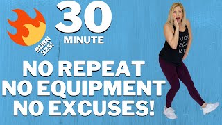 30 Min No Repeat, No Equipment, No Excuses! | Cardio HIIT | Tracy Steen