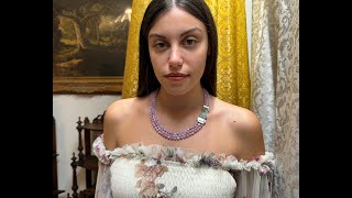 Bellissima collana a tre fili di kunzite con chiusura in argento con acquamarina, topazio e peridoto