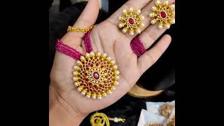 Kempu locket ear rings Aranged hydro beads 9866519415 @prkfashions27