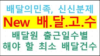 배달의민족 New 배달고수, 근무 일수별 평균 최소 배달 건수표, 등급별 달성 가능 출근일수별 최저 배달 횟수표, 근무일/출근일과 배달건수 동시 만족해야 획득 가능, 새로운 신분제