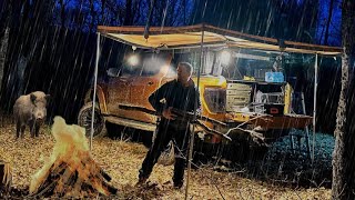 Car CAMPING in Cold | Cosy SOLO trip to the Rainy Mountains - ASMR