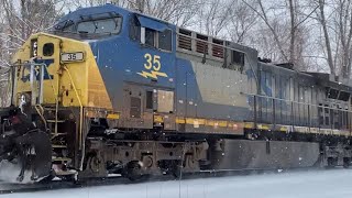 Early and very short CSX M426 blasts past CP57 with AC44 trio #483, #112, and #35