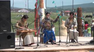 Throat singing. Trio of Tuvan girls of the group \