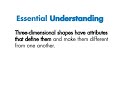 ENVISION GRADE 1 TOPIC: 14.7: DEFINING AND NON DEFINING ATTRIBUTES OF THREE DIMENSIONAL (3-D)SHAPES