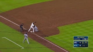 MIL@ATL: Swanson gets Thames on a fielder's choice