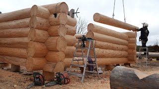 Building a Log Cabin: Log Scribing, Cutting Notches and Log Fitting  (Full Process Step-by-Step)