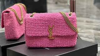 YSL/圣罗兰 21秋冬 Jamie 粗花呢 女士单肩包 玫红色发货实拍