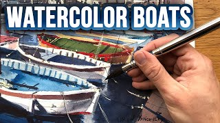 DETAILED Boats in Watercolor! Watercolor Painting Process