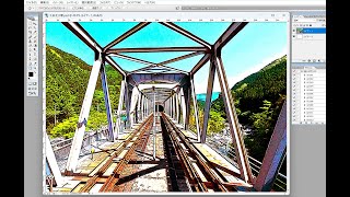 photoshopで鉄道の写真をイラストに変えます。part46  CG  合成写真　写真加工　インスタグラム　 イラストレーター　フォトショップ　　photoshop　コンピューターグラフィックス