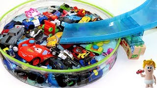 Learn Colors for Kids w/Disney cars Police vehicles Tayo in water Slide