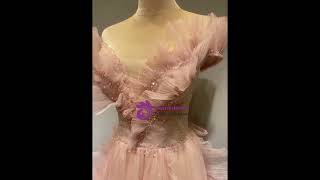 kemedress Pink Tulle Pleats Beading Prom Dress