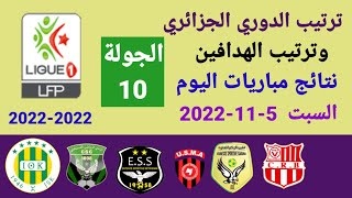 ترتيب الدوري الجزائري وترتيب الهدافين ونتائج مباريات اليوم السبت 5-11-2022 من الجولة 10