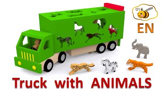 Cars for toddlers. Learn wild animals in English with shape wooden truck