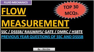 Top 30 MCQs. of Flow Measurement (Previous year question of SSC JE & DSSSB JE)