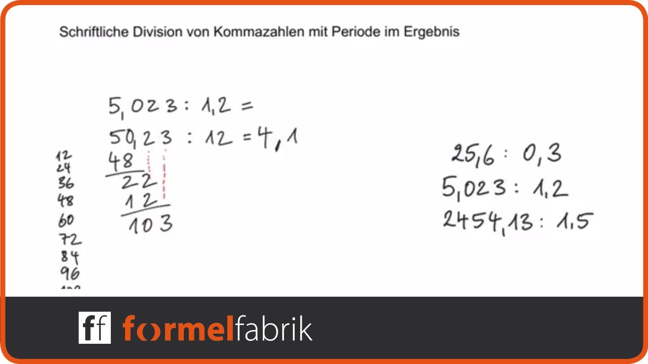 Schriftliche Division Von Dezimalzahlen (Kommazahlen ...