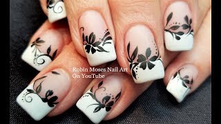 Black and White Matte Flower Nail Art Design