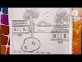 Nice scenery drawing # How to draw a very nice trees ,houses and village scenery #Pencil sketch