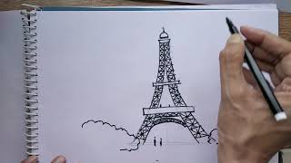 How to draw Eiffel Tower step by step pencil easy