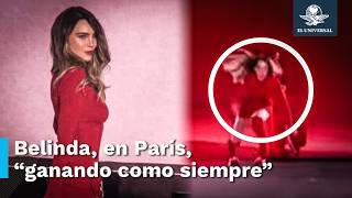 Belinda tropieza y cae durante desfile de moda en París