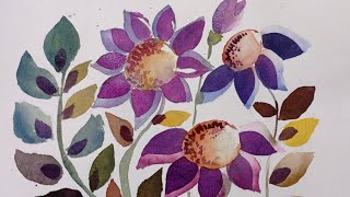 how to do watercolour folk flowers