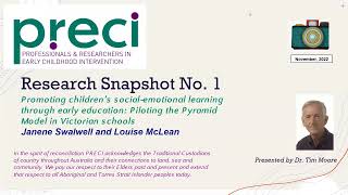 PRECI Research Snapshot No 1:  Piloting the Pyramid Model in Victorian Schools: Swalwell \u0026 McLean