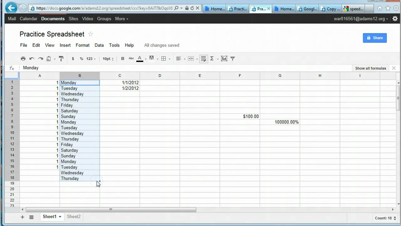 Google Docs Spreadsheet Basics Youtube