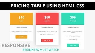 Awesome Pricing table for Beginners using html css | Responsive