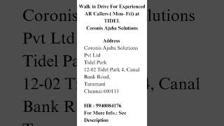 Walk in Drive For Experienced AR Callers ( Mon- Fri) at TIDEL Coronis Ajuba Solutions