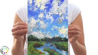 How to Paint a Landscape with a palette knife | Acrylic Painting Tutorial