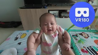 [VR180 5.7k] Excited Baby Riley standing up exercise | Vuze XR is Insta360 EVO 3D 180 VR Competitor!